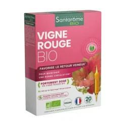 Vigne rouge bio favorise le retour veineux Santarome - boite de 20 ampoules