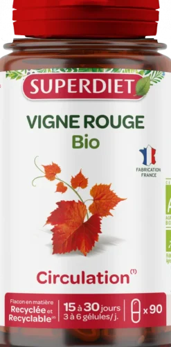 Vigne rouge circulation bio Super Diet - boite de 90 gélules