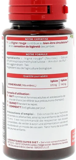 Vigne rouge circulation bio Super Diet - boite de 90 gélules