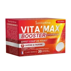 Vita'Max Booster effervescent caféine & taurine Santarome - boite de 20 comprimés effervescents