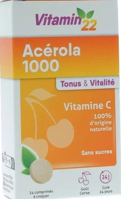 Vitamin'22 Acérola 1000 vitamine C Ineldea - boîte de 24 comprimés à croquer