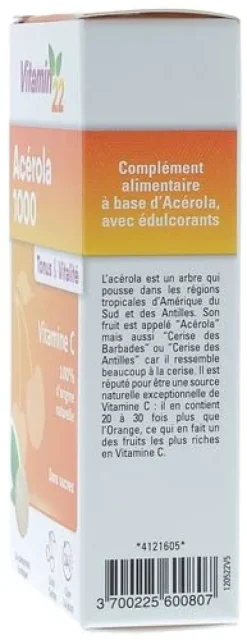 Vitamin'22 Acérola 1000 vitamine C Ineldea - boîte de 24 comprimés à croquer