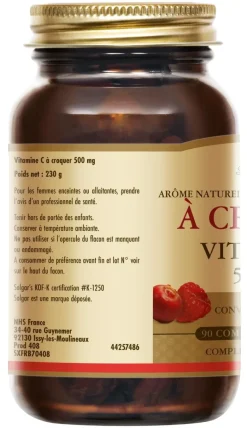 Vitamine C 500 goût framboise/cranberry Solgar - pot de 90 comprimés à croquer