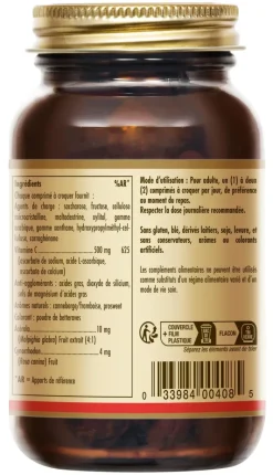 Vitamine C 500 goût framboise/cranberry Solgar - pot de 90 comprimés à croquer