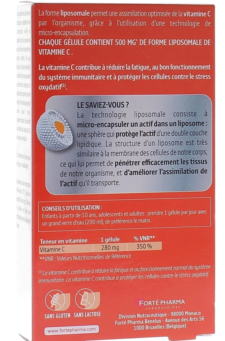 Vitamine C Liposomale 500mg Forté Pharma - boîte de 30 gélules végétales