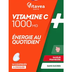 Vitamine C 1000mg saveur framboise sans sucres Vitavea - boîte de 24 comprimés à croquer