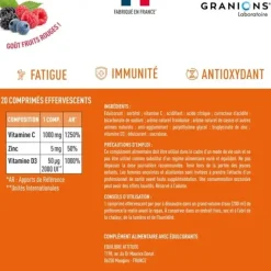 Vitamine C 1000mg vitamine D3 et zinc Granions - tube de 20 comprimés effervescents