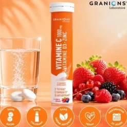 Vitamine C 1000mg vitamine D3 et zinc Granions - tube de 20 comprimés effervescents