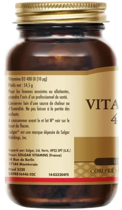 Vitamine D3 Solgar - pot de 100 gélules