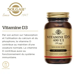 Vitamine D3 Solgar - pot de 100 gélules