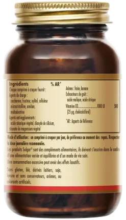 Vitamine D3 1000 UI Solgar - boîte de 100 comprimés à croquer