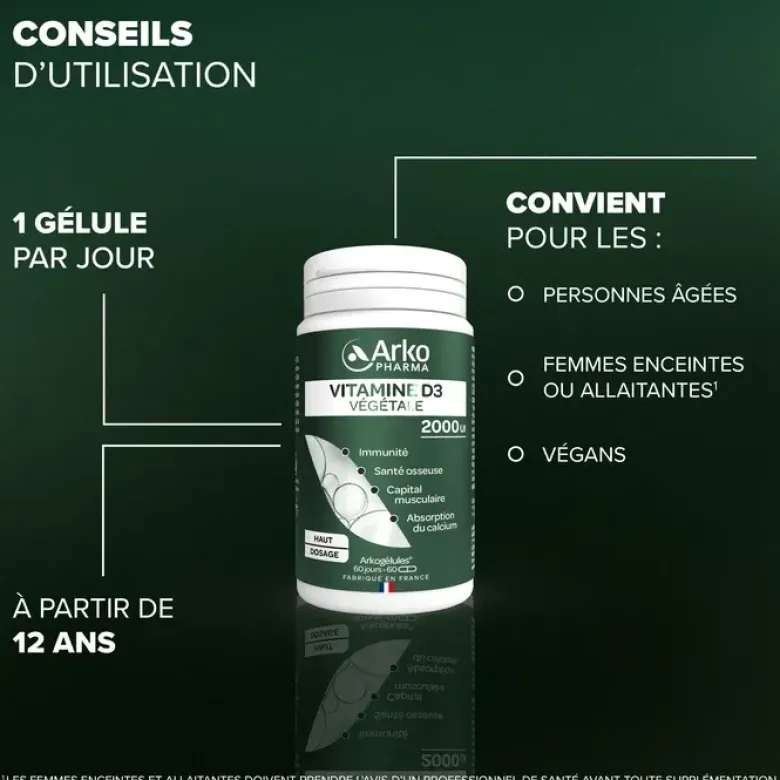 Vitamine D3 végétale 2000ui Arkopharma - 60 gélules