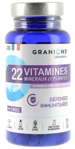22 vitamines minéraux et plantes Granions - boite de 90 comprimés