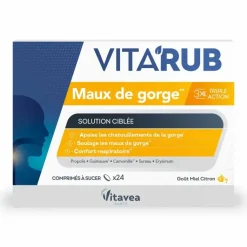 Vita'Rub gorge goût miel citron Vitavea Santé - boîte de 24 comprimés à sucer