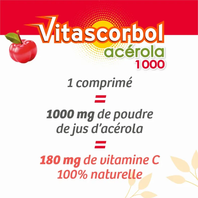 Vitascorbol Acérola 1000 comprimé à croquer - boîte de 18 comprimés