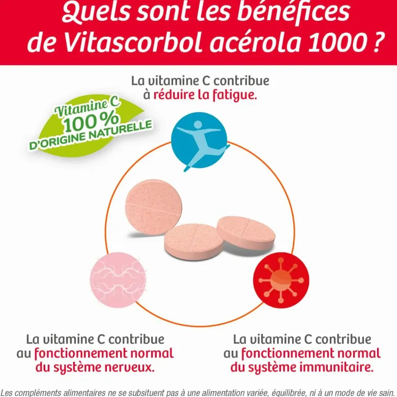 Vitascorbol Acérola 1000 comprimé à croquer - boîte de 18 comprimés