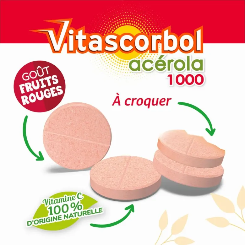 Vitascorbol Acérola 1000 comprimé à croquer - boîte de 18 comprimés