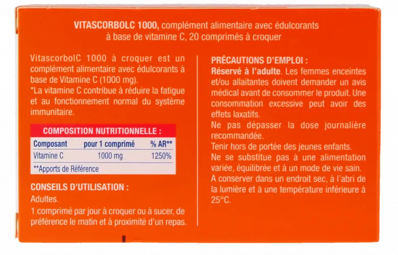 Vitascorbol C1000 vitamine C Cooper - boîte de 20 comprimés à croquer