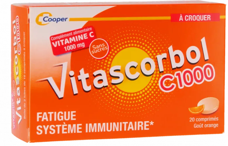 Vitascorbol C1000 vitamine C Cooper - boîte de 20 comprimés à croquer
