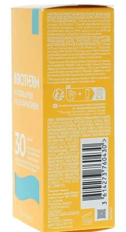 Waterlover Face Sunscreen Crème visage protection jeunesse SPF30 Biotherm - tube de 50 ml