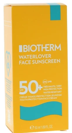 Waterlover Face Sunscreen Crème visage protection jeunesse SPF50+ Biotherm - tube de 50 ml