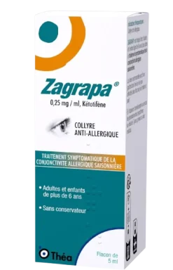 Zapagra 0,25mg/ml Kétotifène collyre anti-allergique Théa - flacon de 5ml