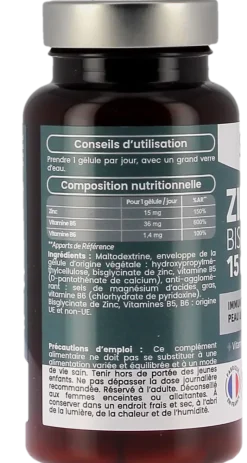 Zinc Bisglycinate+ 15mg Santarome - pot de 60 gélules