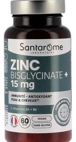 Zinc Bisglycinate+ 15mg Santarome - pot de 60 gélules