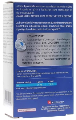 Zinc Liposomal 15 mg Forté Pharma - boîte de 60 gélules
